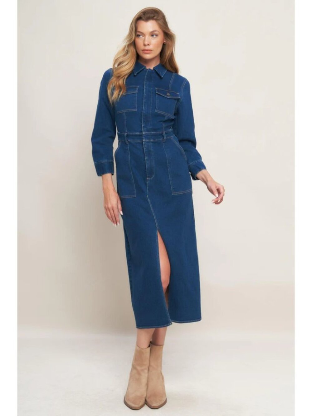 Midnight Dark Indigo Denim Midi Dress